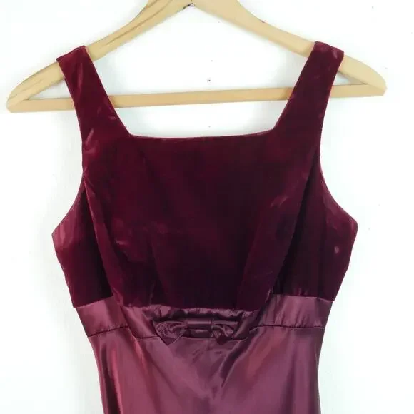 Vintage Morgan & Co Prom Dress 5 6 Burgundy Maxi Gown Velvet Regency Goth Y2K - Picture 2 of 11